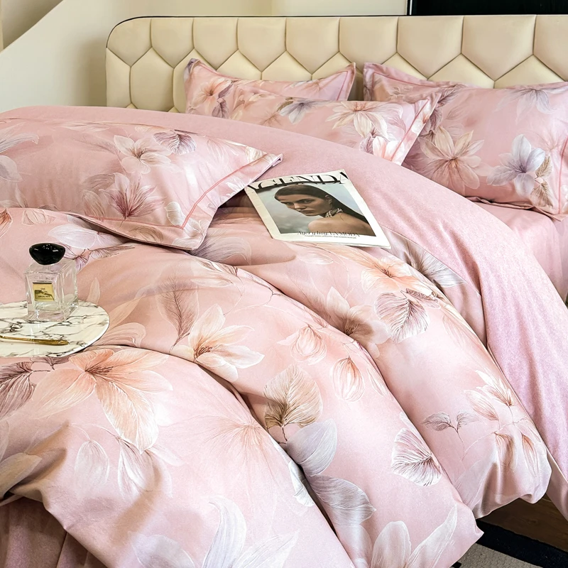 新款高级感时尚全棉简约家纺双面加厚长绒棉数码印花四件套