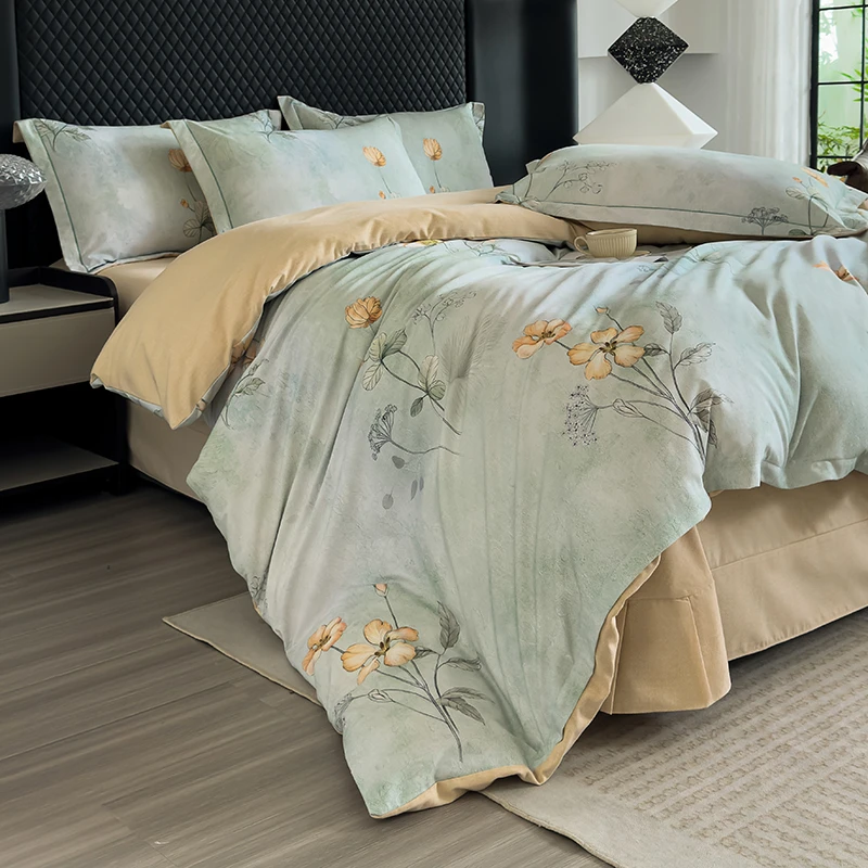 2025新款时尚全棉简约加厚长绒棉数码印花四件套