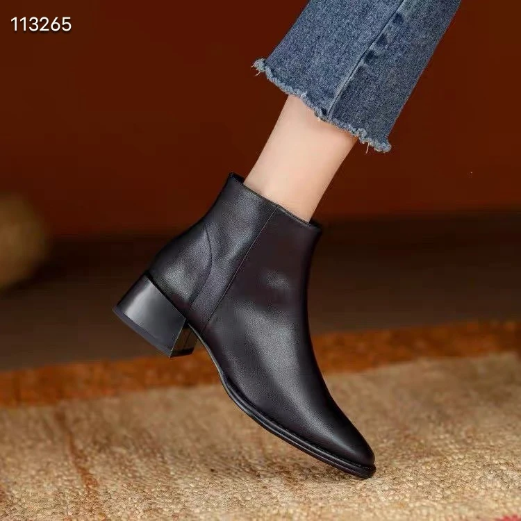 34/40码/3公分/2022秋款新款羊皮粗跟切尔西靴