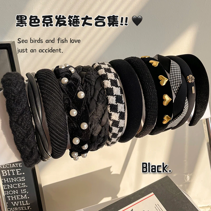 黑色百搭麻花高颅顶发箍外出气质法式丝绒压发捆头箍新款发卡头饰