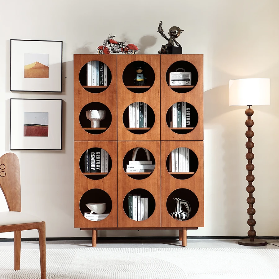 DS-Y543【中古风】樱桃木全实木创意带门展示书柜（1200*400*1800H）