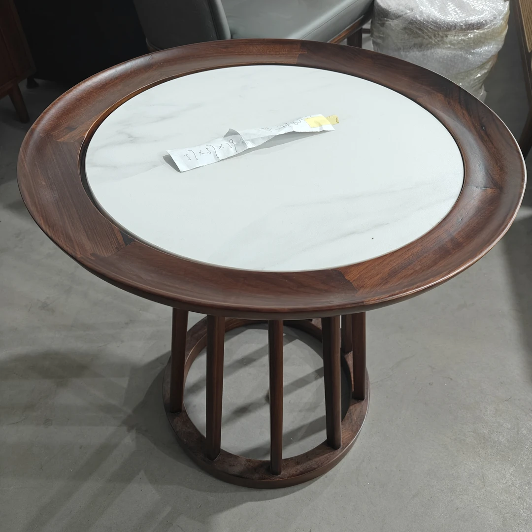 乌金木带大理石实木角几