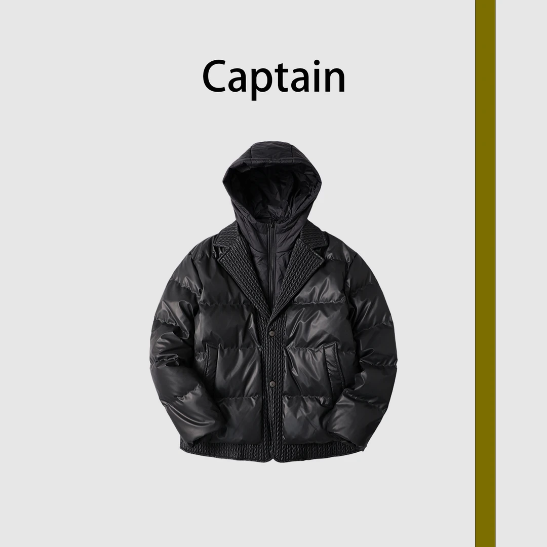 兰博之嘉•冬季羽绒服男士保暖上衣 翻领连帽加厚外套假两件男装