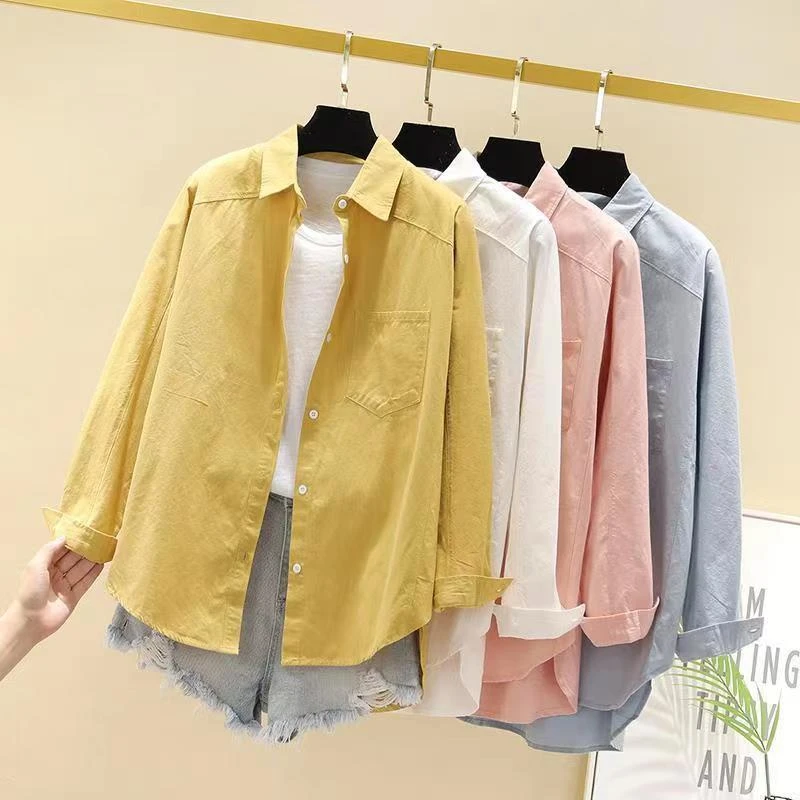 纯棉长袖衬衫女2025年韩版春宽松慵懒风休闲港味时尚纯色百搭上衣