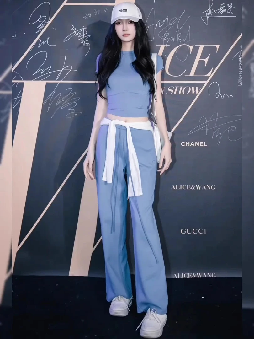 欧货夏季短袖运动套装女2025新款网红洋气设计感宽松阔腿裤两件套