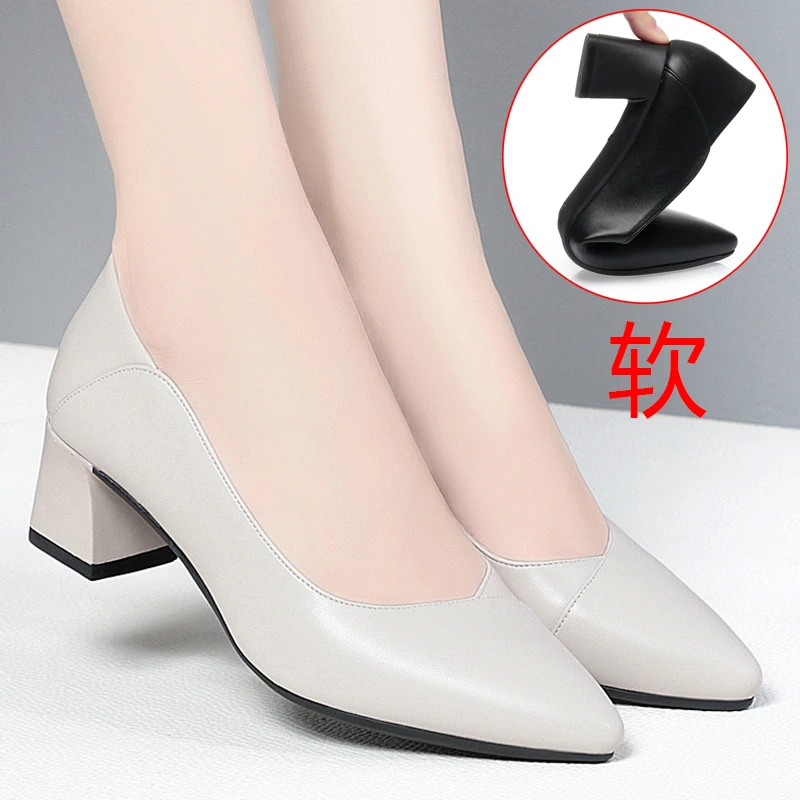 空姐久站不累粗跟工作鞋白色软底舒适黑色妈妈鞋单鞋女鞋皮鞋春秋