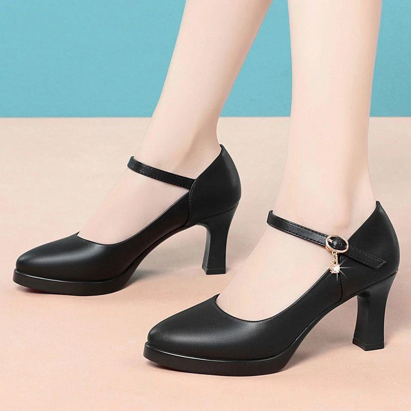 真皮软底旗袍模特演出T台走秀专用鞋时尚黑色粗跟舒适女高跟鞋