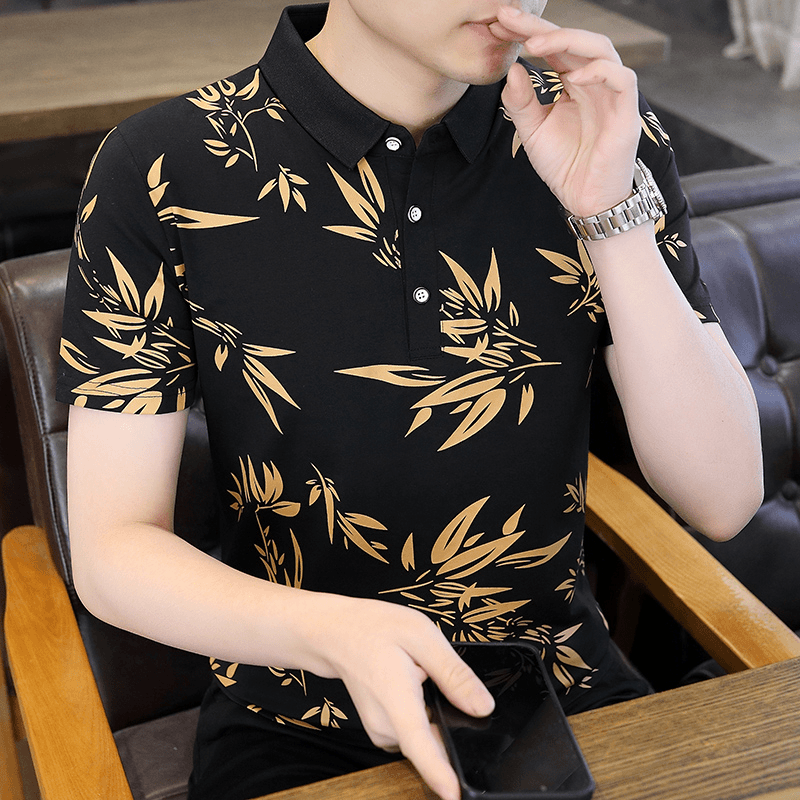 2024夏季新款潮流Polo衫男士短袖时尚印花T恤青年休闲半袖上衣服