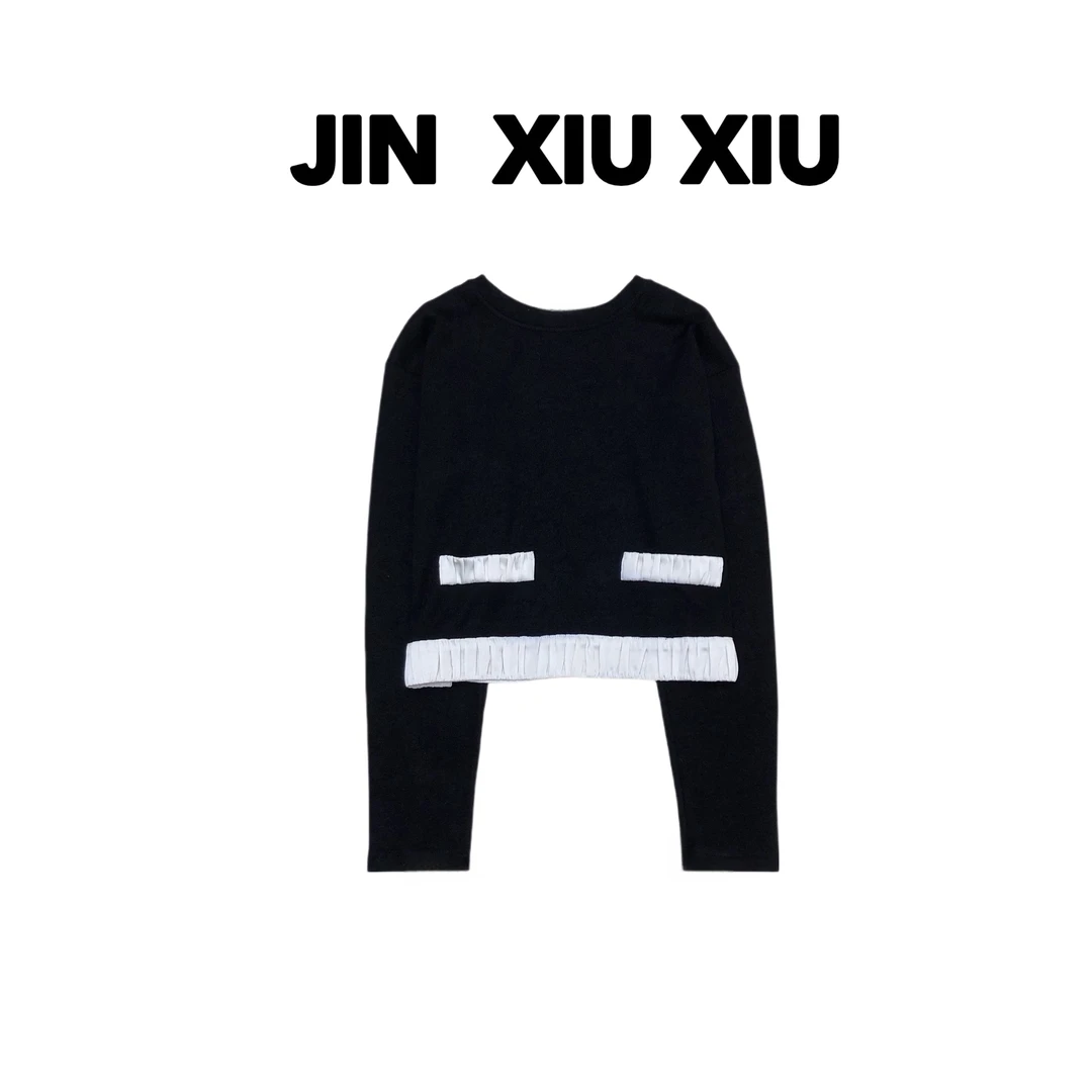 【金秀秀】【深圳出品】152秋冬新款设计感拼色长袖上衣