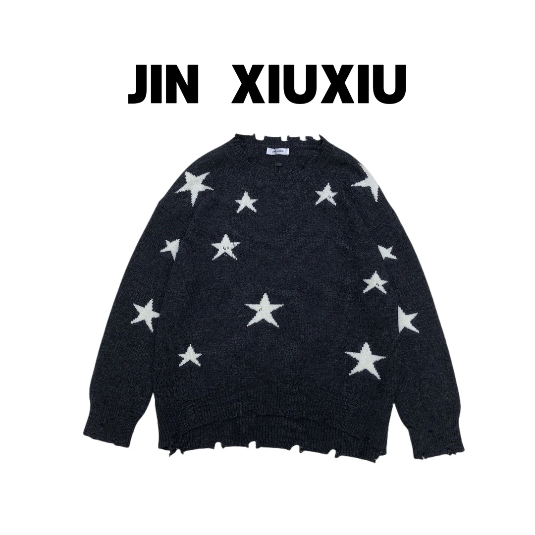 【金秀秀】【五角星】1128韩国东大门新款星星破洞圆领针织衫