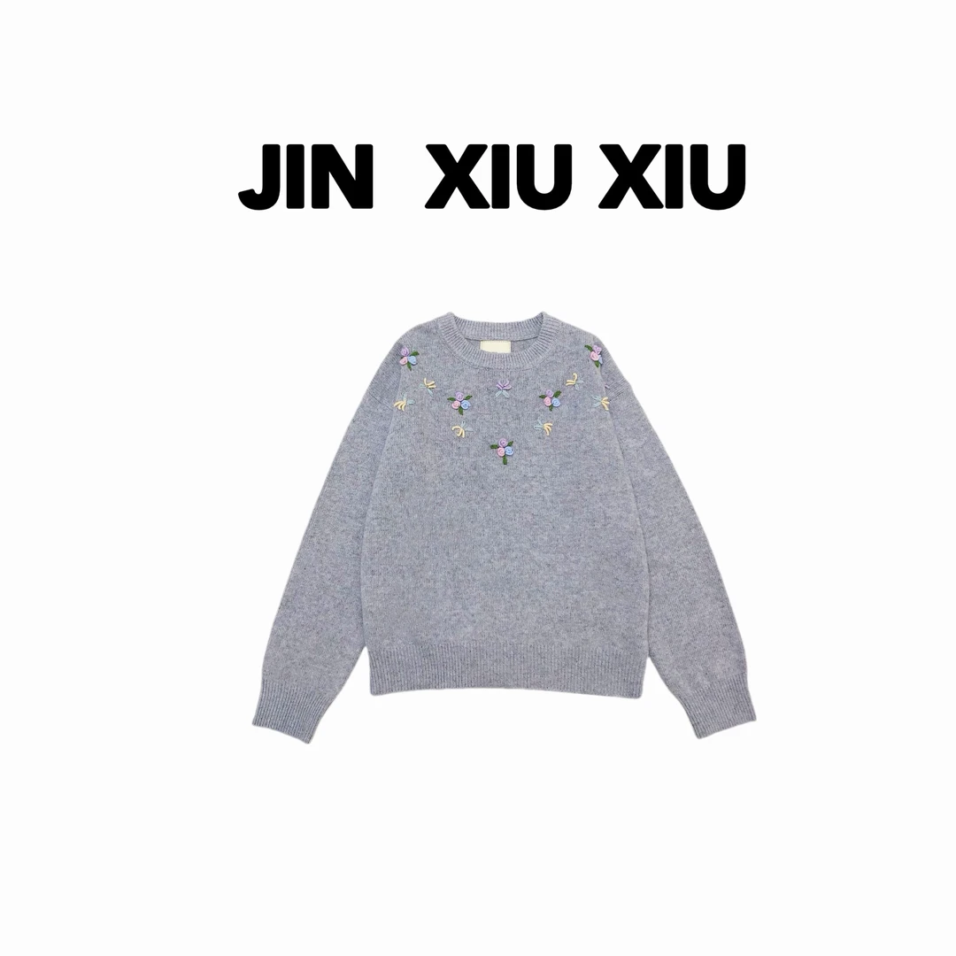【金秀秀】【深圳出品】995秋冬新款刺绣钩花套头毛衣