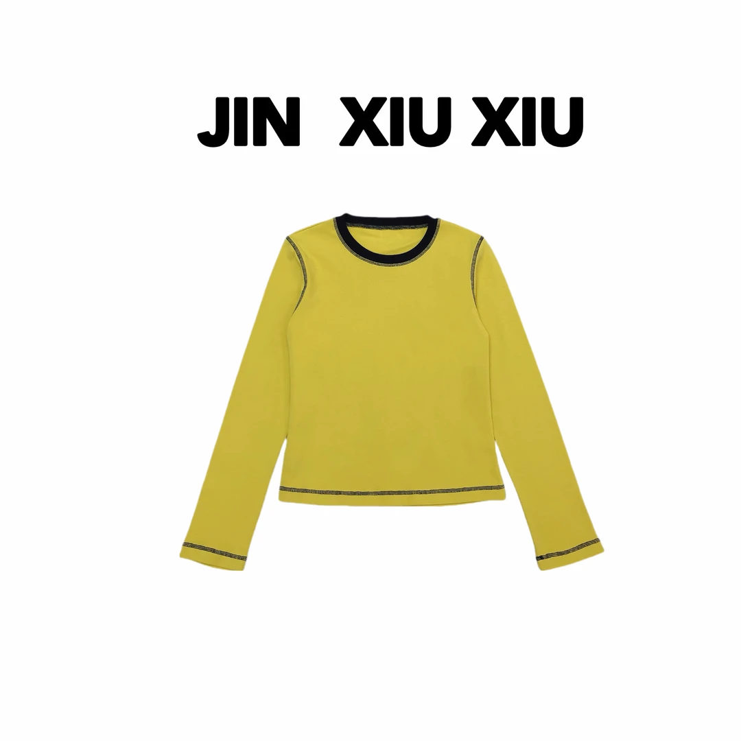 【金秀秀】【深圳出品】776秋冬新款拼色小马刺绣长袖T恤