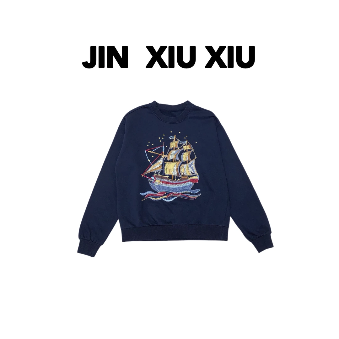 【金秀秀】【深圳出品】105秋冬新款刺绣帆船钉珠卫衣