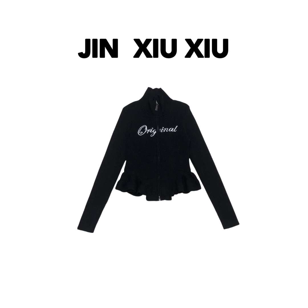 【金秀秀】【深圳出品】932秋冬新款立领字母花边针织开衫