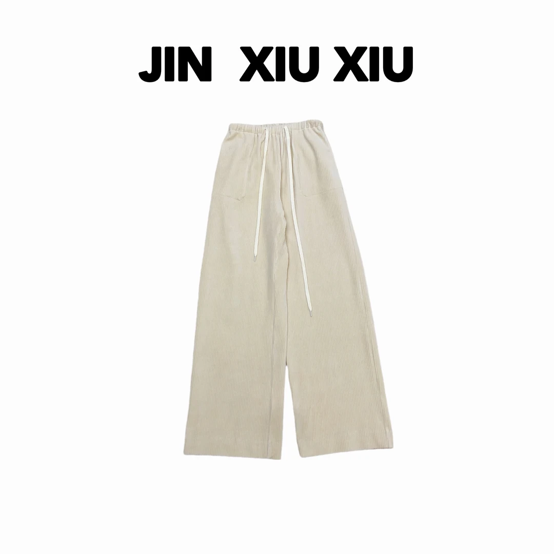 【金秀秀】【深圳出品】974秋冬新款抽绳松紧腰丝绒直筒休闲裤