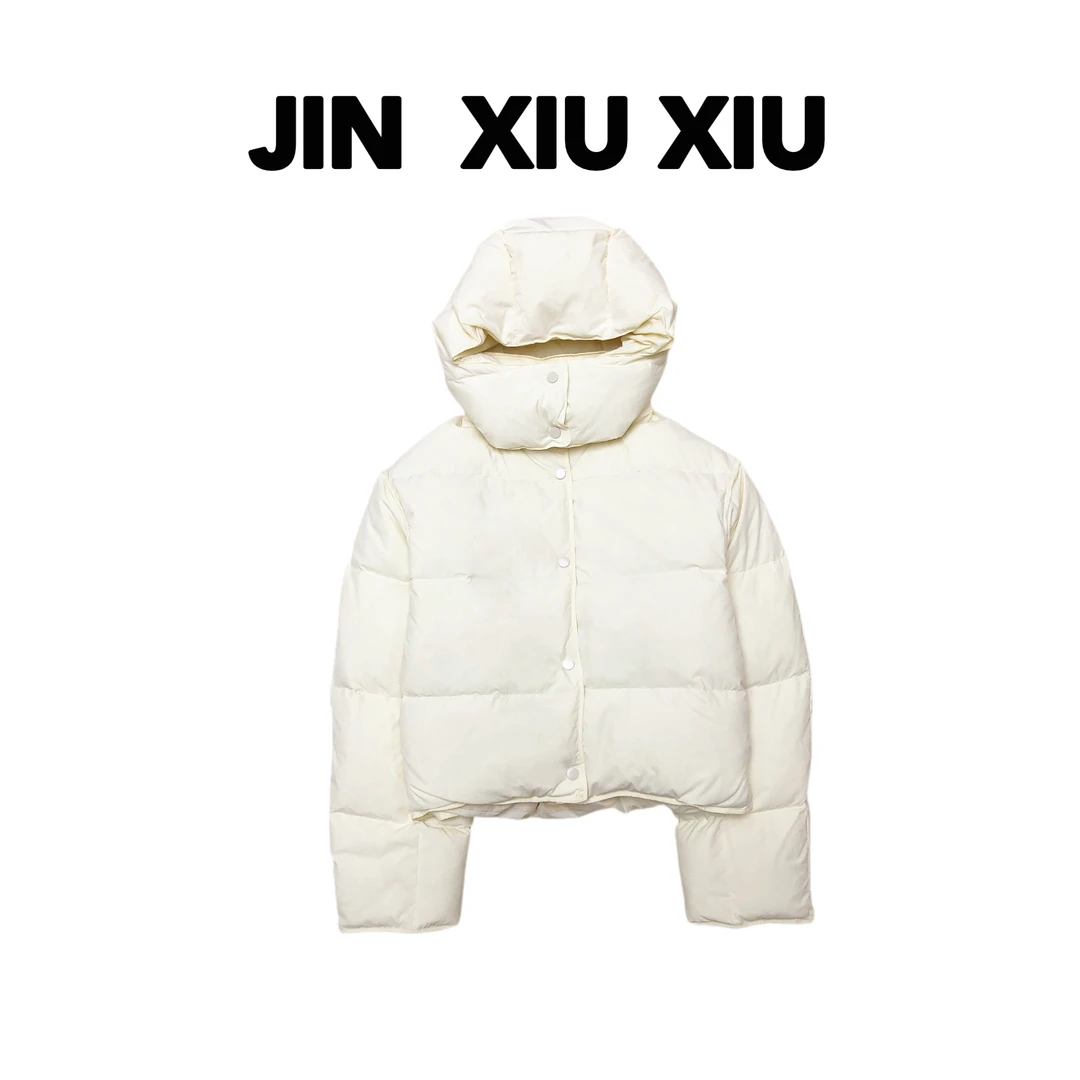 【金秀秀】【深圳出品】794秋冬新款淡黄色连帽羽绒服