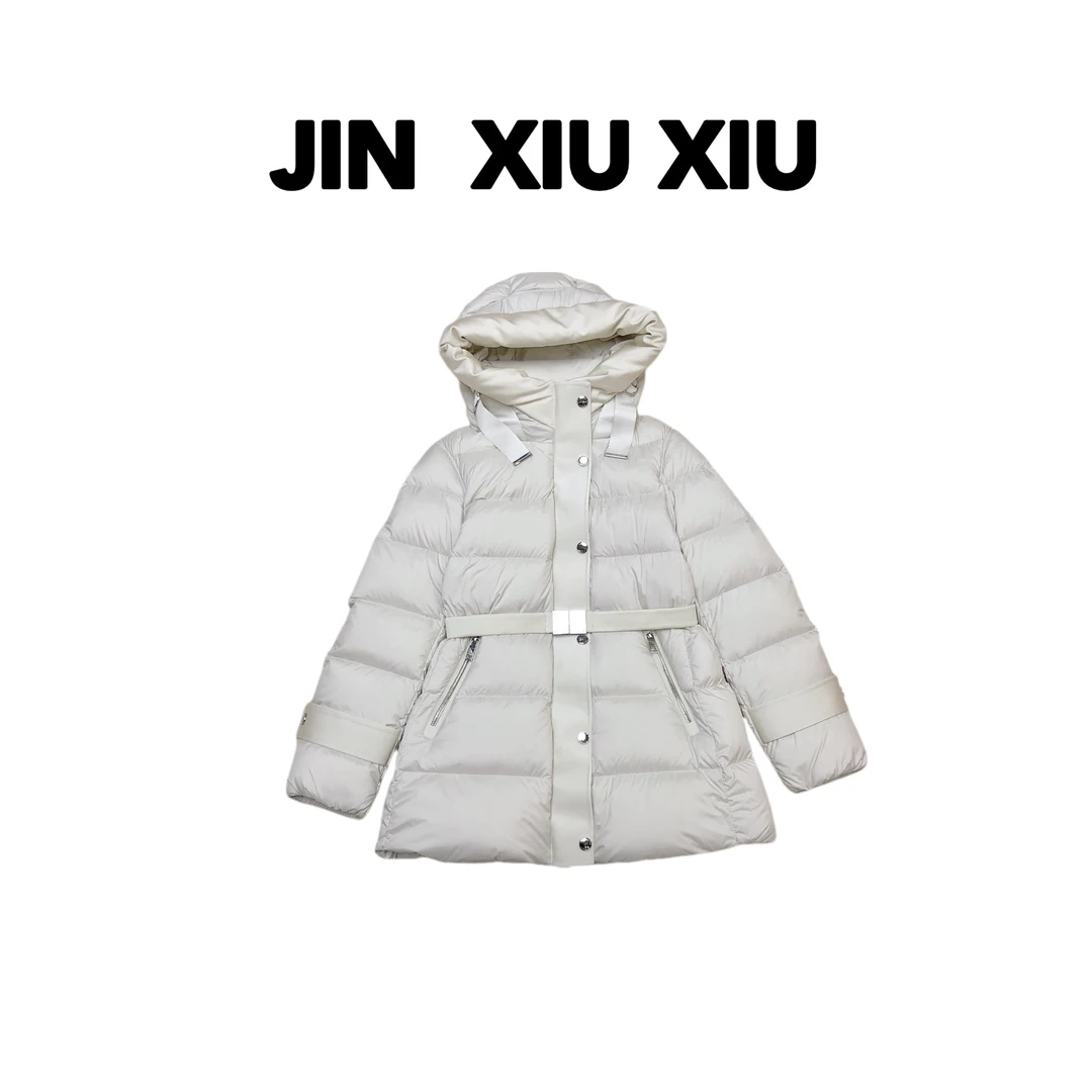 【金秀秀】【深圳出品】1453秋冬新款连帽收腰羽绒服