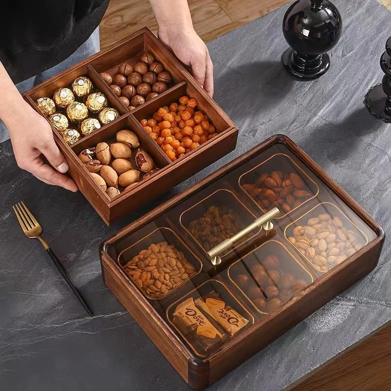 复古桃木六格干果盒