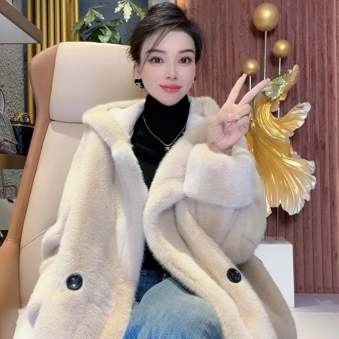 三C娘娘10957新款时尚连帽皮绒一体厚款高端大气大衣冬款外套