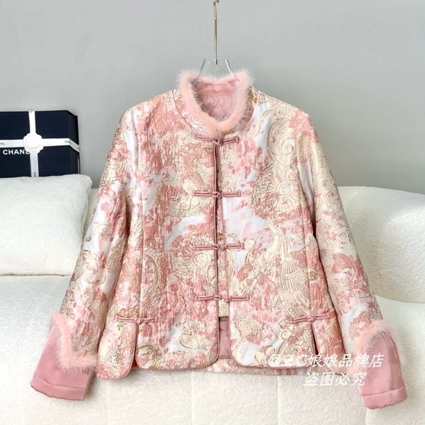 宸嫚三C娘娘1015新中式国风时尚立领保暖厚款棉外套冬季