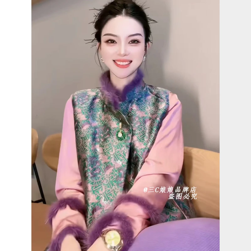宸嫚三C娘娘10136新中式国风时尚立领气质拼接马夹
