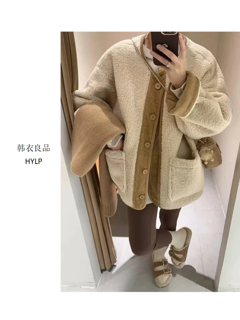 【热奶茶】拼接简约单排扣外套