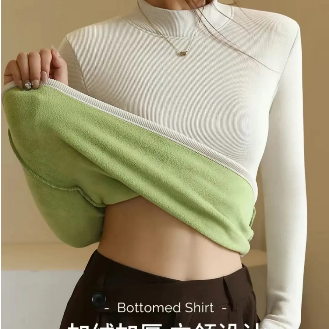 500g加厚绒螺纹打底衫中领冬季内搭一体绒长袖T恤保暖内衣女上衣