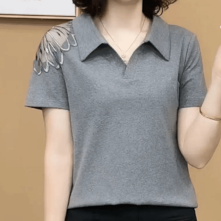 2024新款时尚洋气百搭小翻领短袖气质女士T恤上衣80001