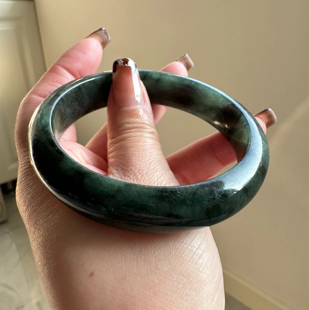 62超大圈口轮胎镯 老蓝水飘花缅甸天然翡翠A货正圈手镯