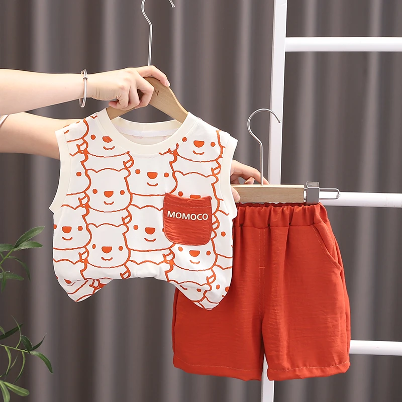 男宝宝夏季套装1-2岁潮流帅气2024中小童背心短裤套装高品质童装~