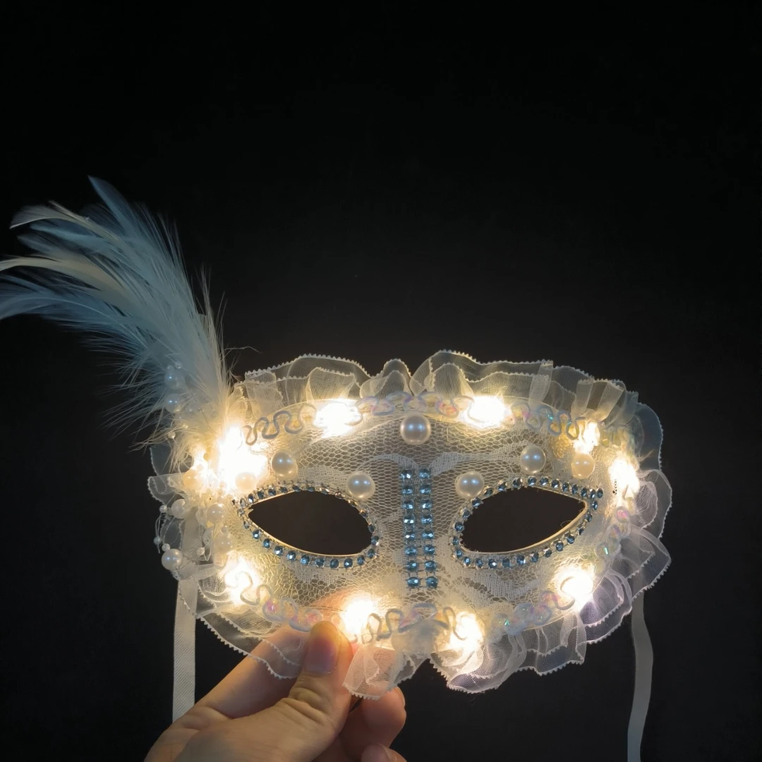 万圣节学校演出表演透明儿童LED发光白色面具跳舞直播遮面面具