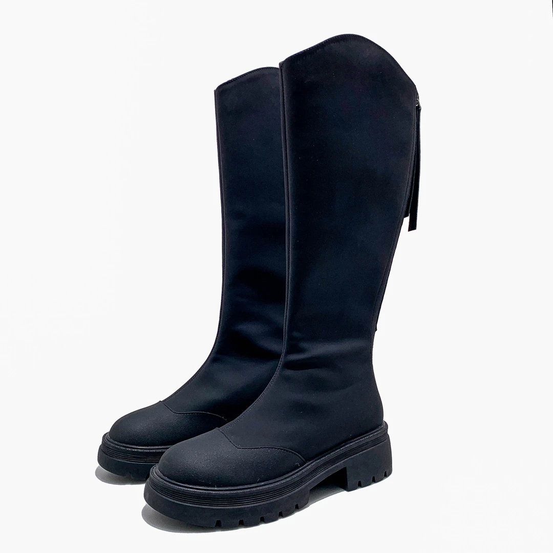 冬季新款经典复古长靴娃娃头厚底不过膝女靴时尚百搭骑士靴8895