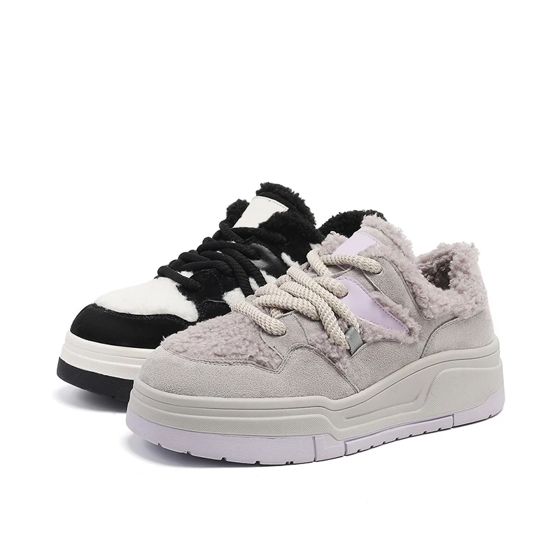 [贾公子]厚底板鞋女2024冬季新款百搭羊羔毛保暖休闲运动鞋H15