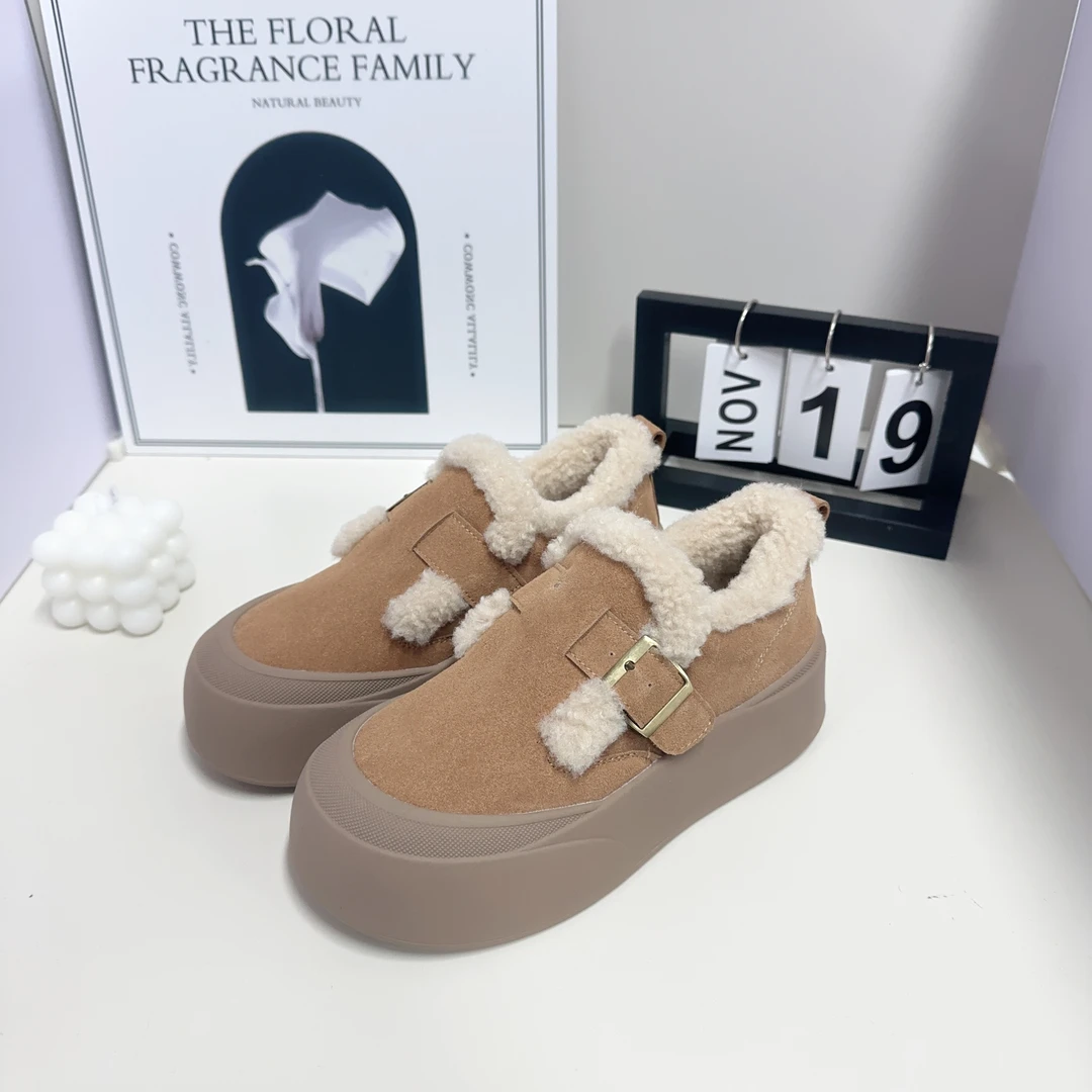 2024冬季新款厚底雪地靴复古棉鞋加绒勃肯鞋毛毛鞋H11