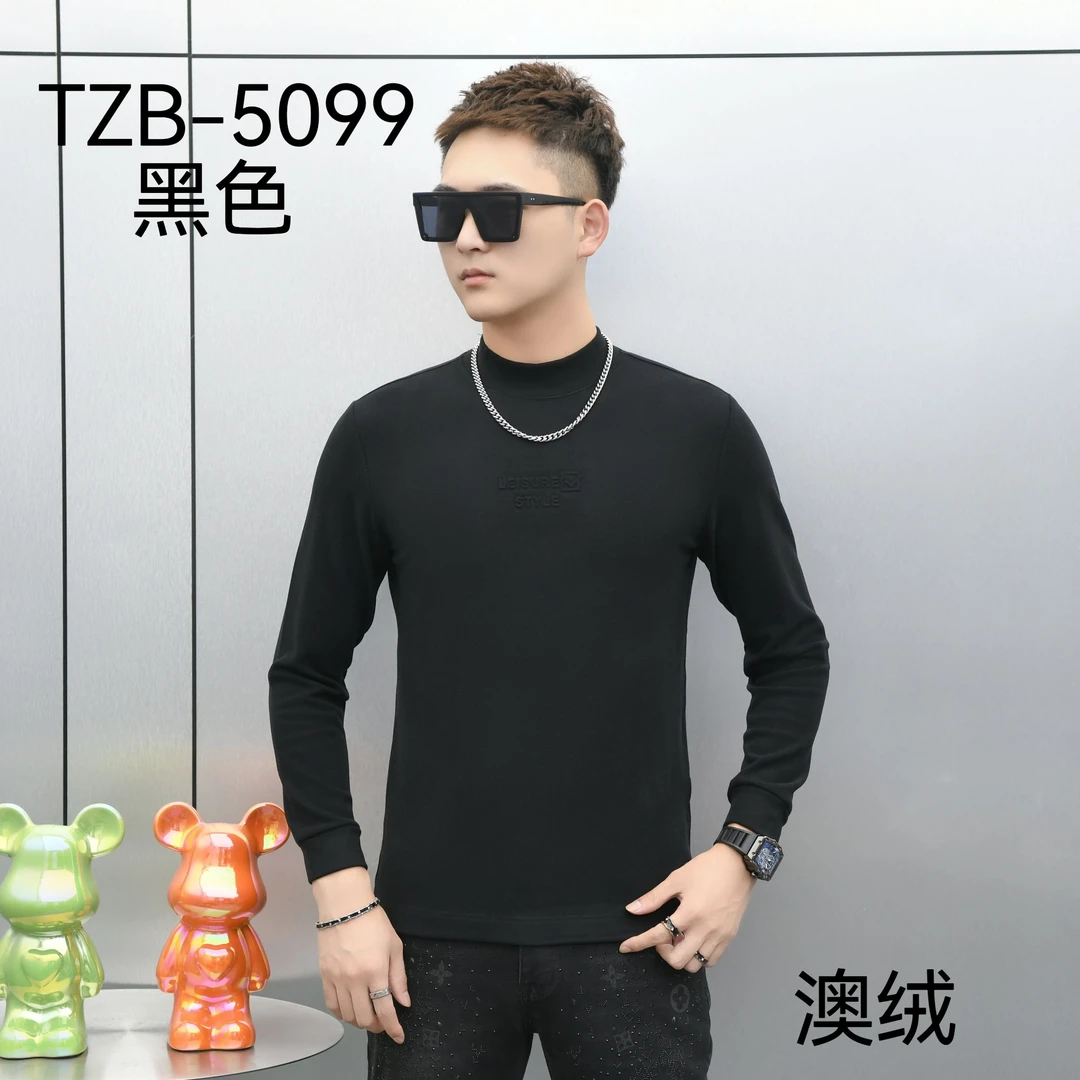 豪仕尊爵半高领双面澳绒纯色打底衫2024秋冬男长袖保暖卫衣5099