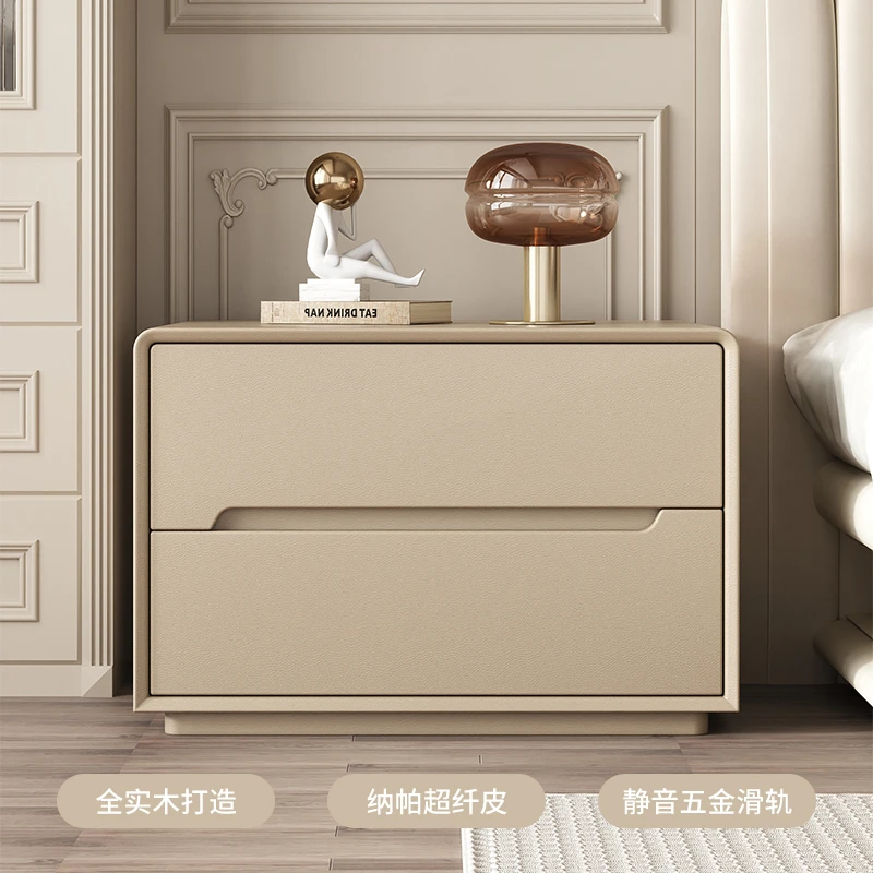 全实木床头柜现代简约免安装卧室床边柜奶油风轻奢高级感储物柜