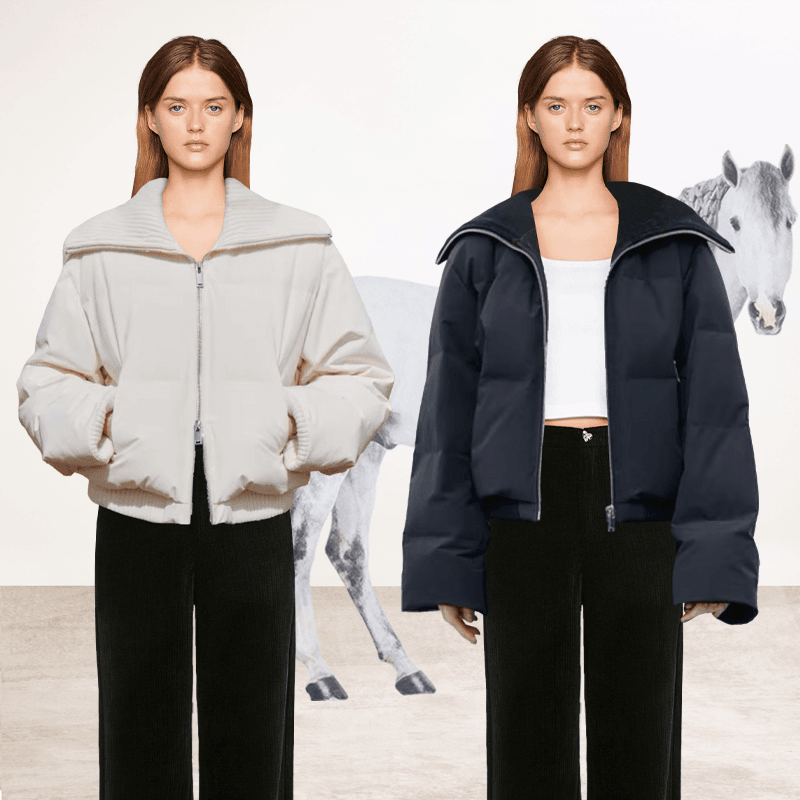 迦爱迦黑色毛衣针织拼接大翻领短款羽绒服女冬2023新款面包服外套