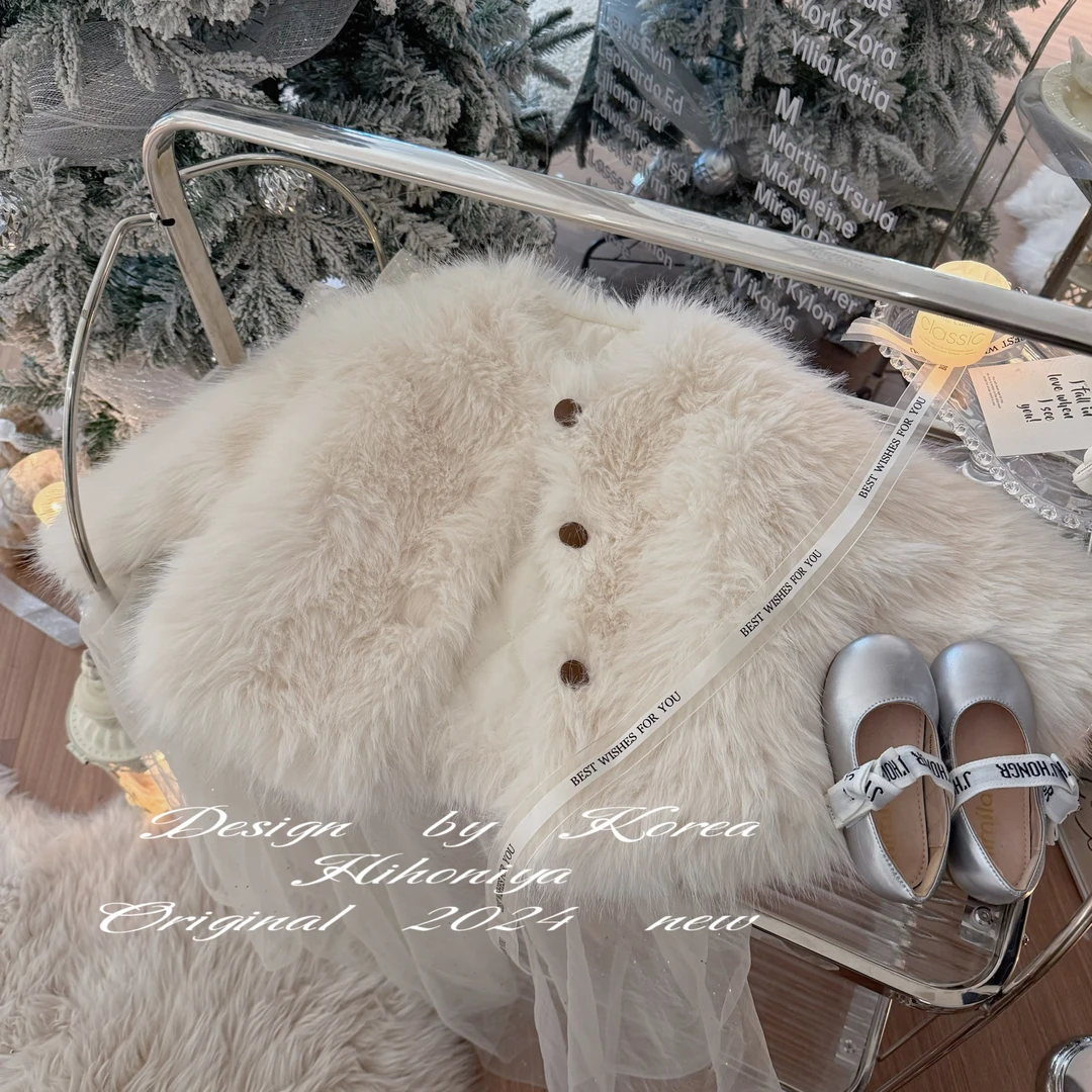 【冬日开场】二Hihoniya~2024冬季宝宝款韩版加绒白色时尚外套