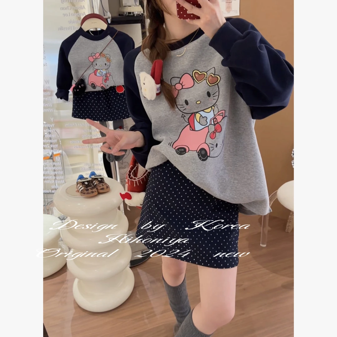 【粉红Kitty】二Hihoniya~2024春秋亲子Kitty插肩袖圆领韩版卫衣