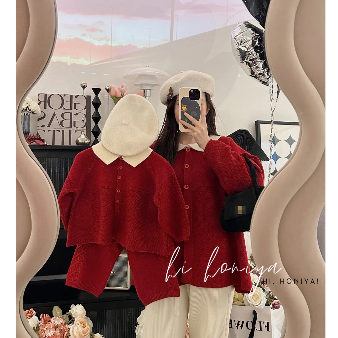 【xian】Hihoniya~2022秋冬季新品翻领毛衣亲子装 童装亲子装