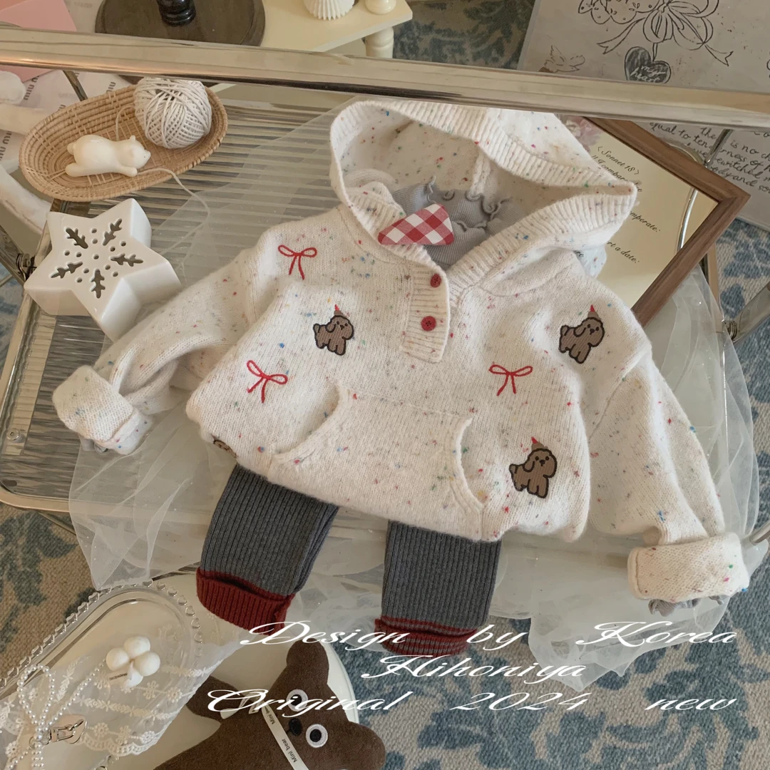 【花园小狗】二Hihoniya~2024秋季新款亲子洋气蝴蝶连帽针织毛衣