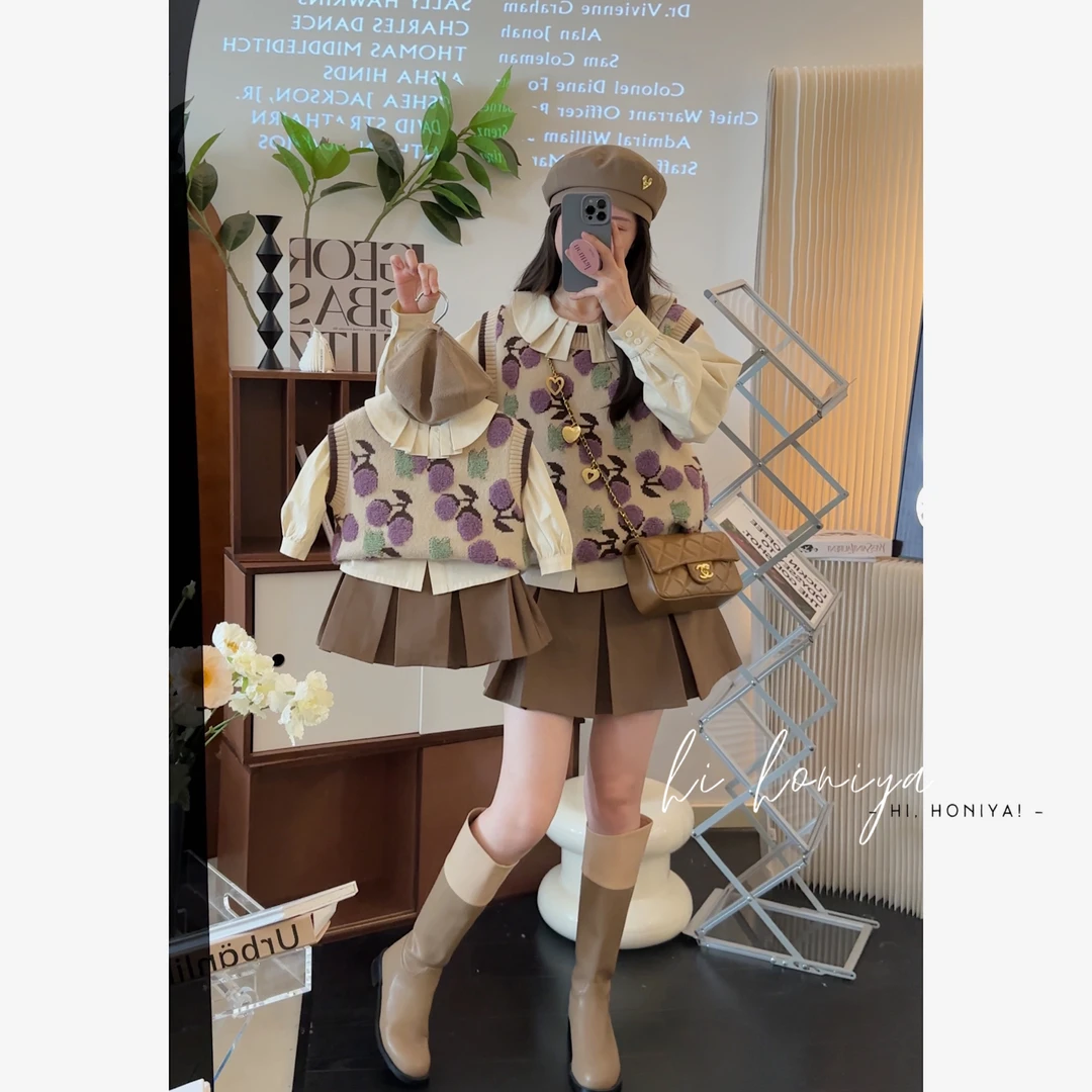 xian【紫葡萄】Hihoniya~2023新品葡萄亲子毛衣马甲韩版童装