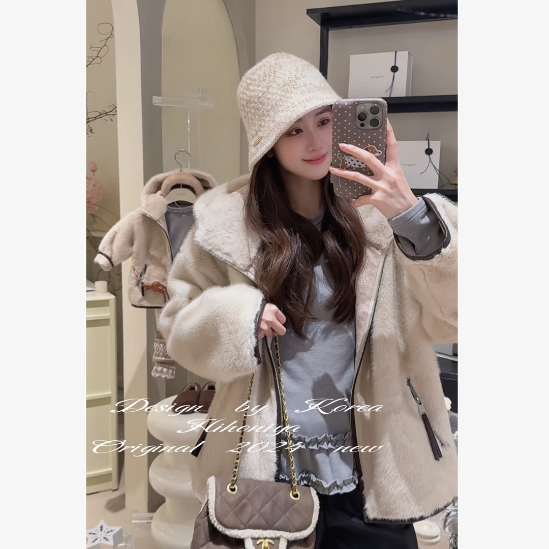 【冬意渐浓】二Hihoniya~2024冬季亲子款可爱麂皮毛毛韩版连帽外套