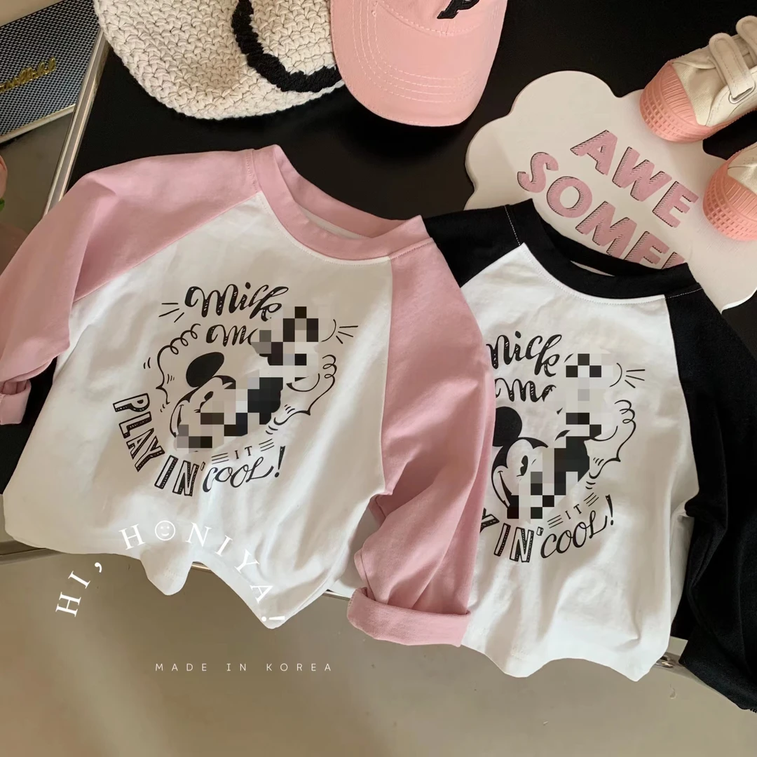 【xian】Hihoniya~2023新品插肩袖卡通字母亲子T恤