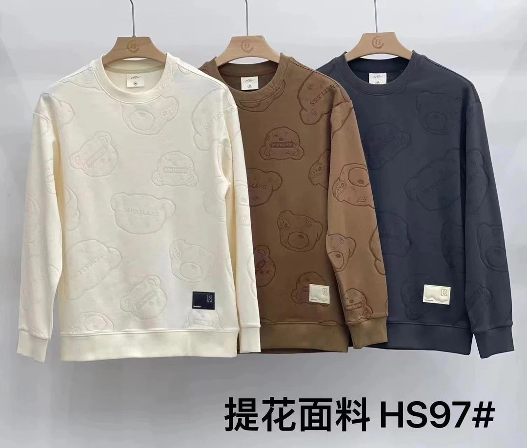 潮牌提花小熊刺绣卫衣男士长袖t恤2025年新款春季休闲圆领上衣