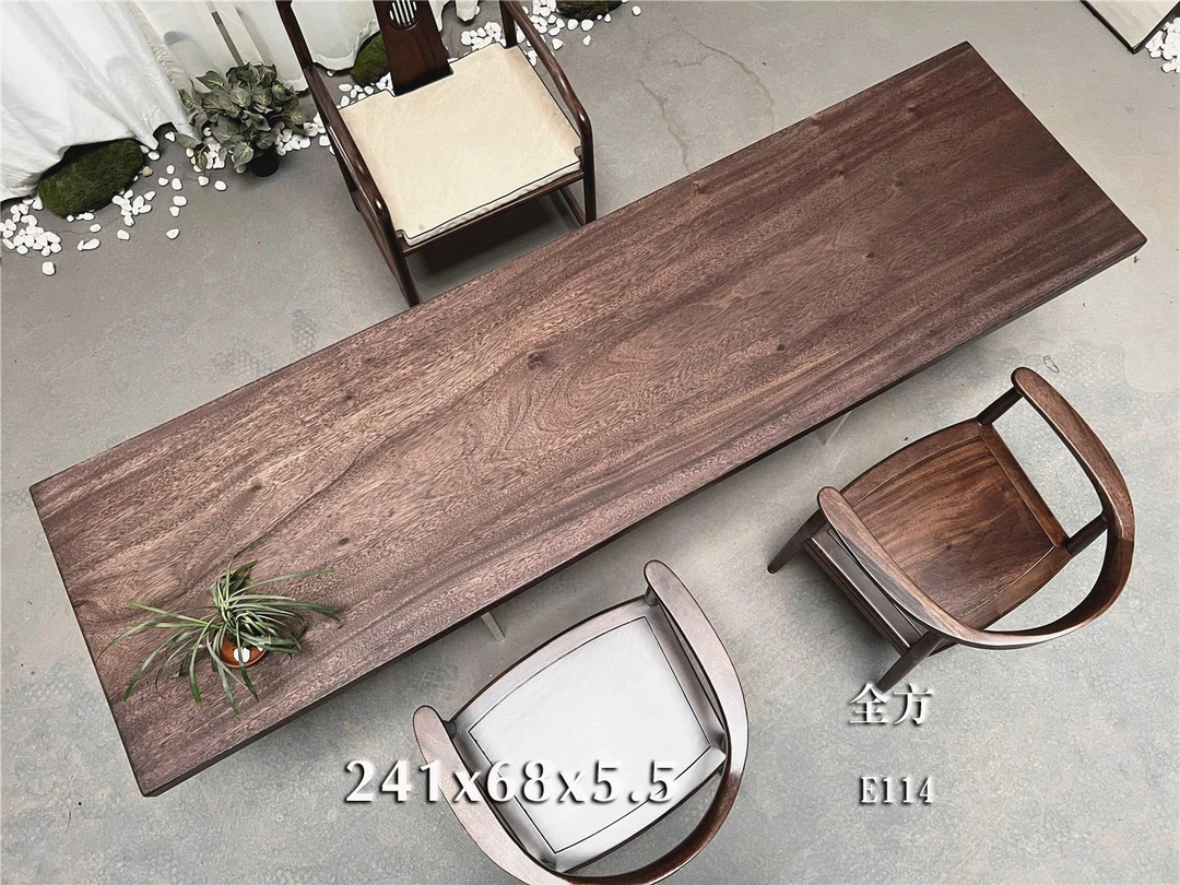 北美黑胡桃木大板原木茶室茶桌实木办公桌书桌自然边餐桌茶台轻奢