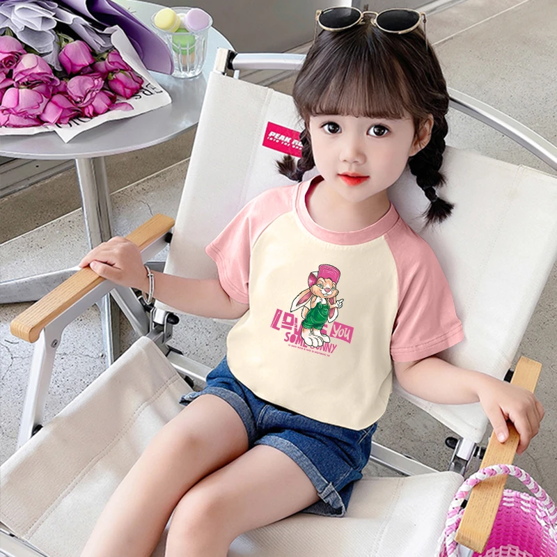 新款2025夏季男女童纯棉短袖T恤宝宝夏装时尚儿童牛角袖印花上衣