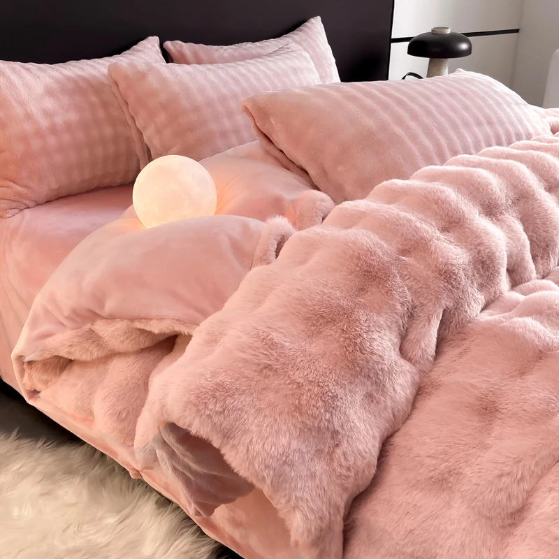 高端兔兔绒四件套牛奶绒床上加厚双面珊瑚绒冬季床单被套2025新款