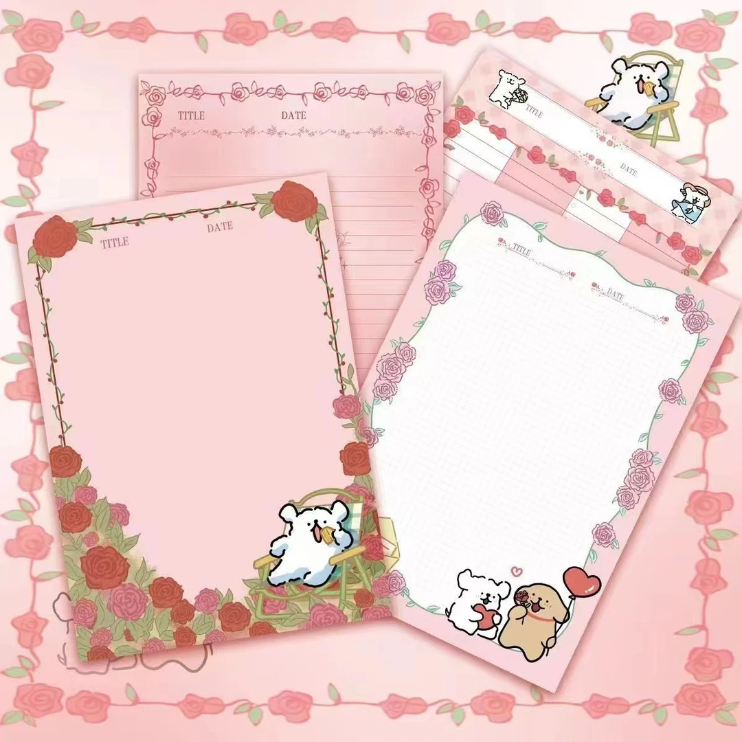 爆款B5网红玫瑰线条小狗拍纸本ins可爱卡通彩色清新少女学生可撕