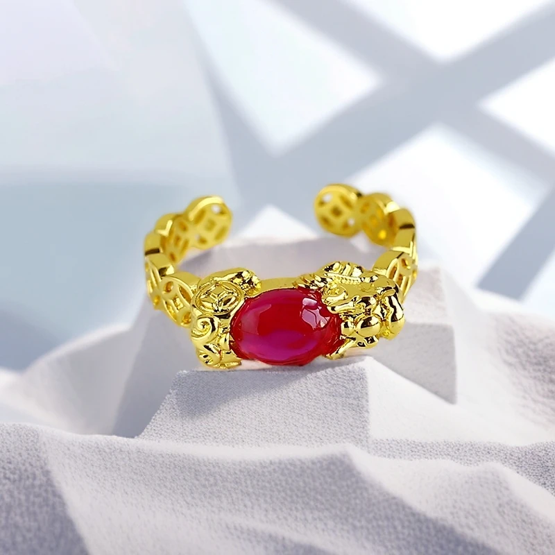 【小迪专属】【证书+礼盒】合金镶嵌人工培育红宝石貔貅戒指BJ12512
